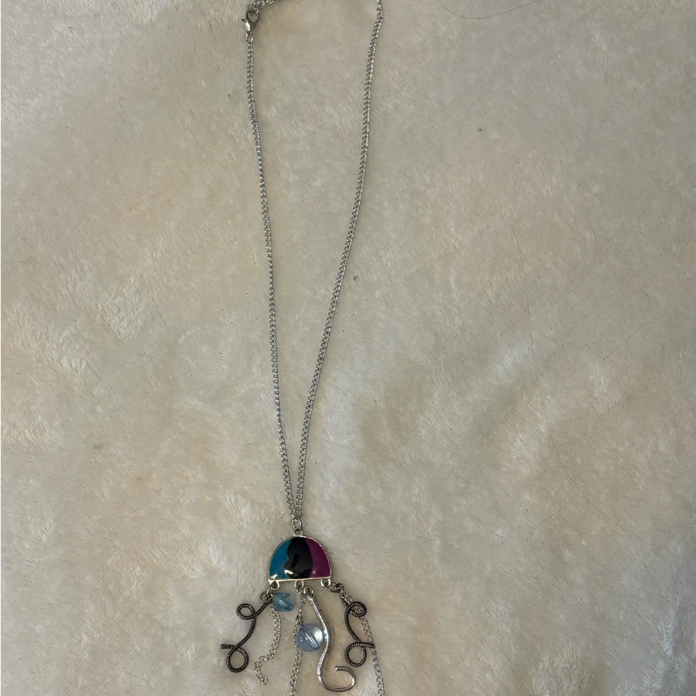 Jellyfish Silver and Blue Necklace